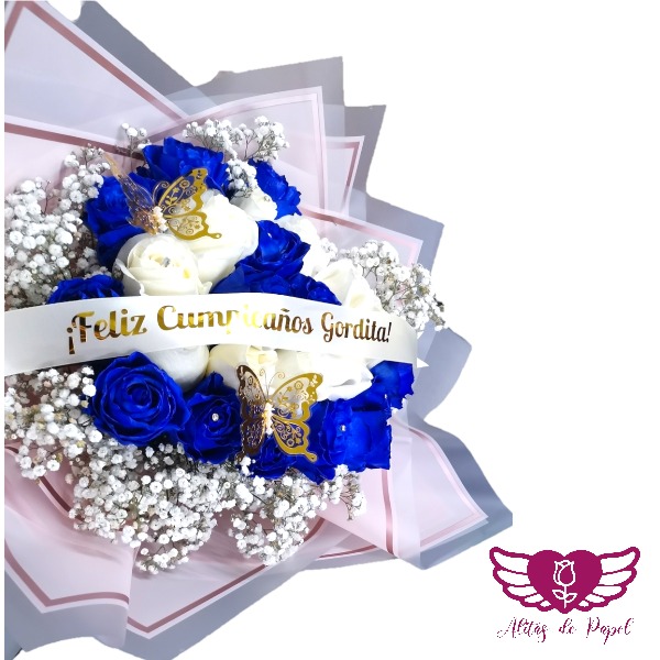 1 Ideas para Regalos Florales: Eleva tus Celebraciones con Flores 4 RAMO BLANCO Y AZUL