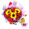 Celebra la vida y el amor con nuestro "Ramo de Girasoles y 24 Rosas". Este regalo impresionante incluye 24 rosas cuidadosamente seleccionadas y 3 radiantes girasoles. Combinado con follaje de estación, envoltura en papel impermeable personalizado y una tarjeta de dedicatoria, es la elección perfecta para momentos significativos.