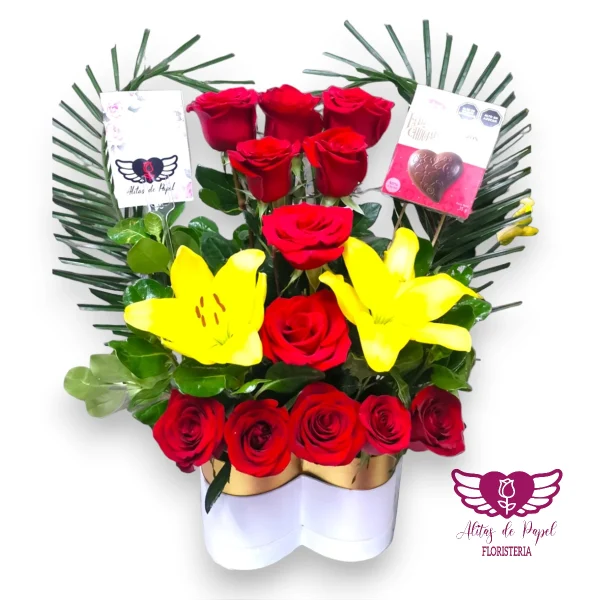 Amor Infinito: Rosas, Chocolate de Corazón de la Ibérica, Lirios y Mensaje Especial | Regala Emociones Eternas
